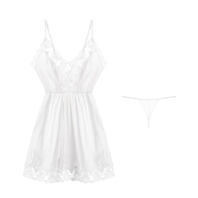 Ruoruo home plus size sexy lace, deep V-neck and backless pajamas solid color slip nightgown nightgown home wear suit Loungewear Nightwear Womenswear Lingerie Lady Homewear plus  size Comfort Basic Minimalist Sleeveless