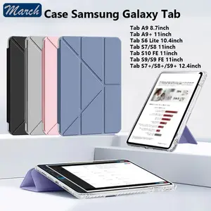 Y-Fold Tablet Case for Samsung Galaxy Tab A9 8.7inch/A9 Plus 11inch/Tab S7 S8 S9 S9FE 11inch/S7+ S8+ S9+ S9FE+ 12.4inch Auto Lock Wake Up Acrylic Case For Tab S6 Lite 10.4inch/Tab S10 FE 11inch With Slot Pen Clear Case