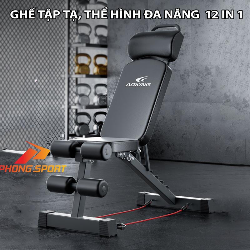 Ghế tập tạ đa năng ADKING 12in1 hỗ trợ tập tay, vai, ngực chuẩn gym, có thể gấp gọn, tập tại nhà dễ dàng - Phongsport