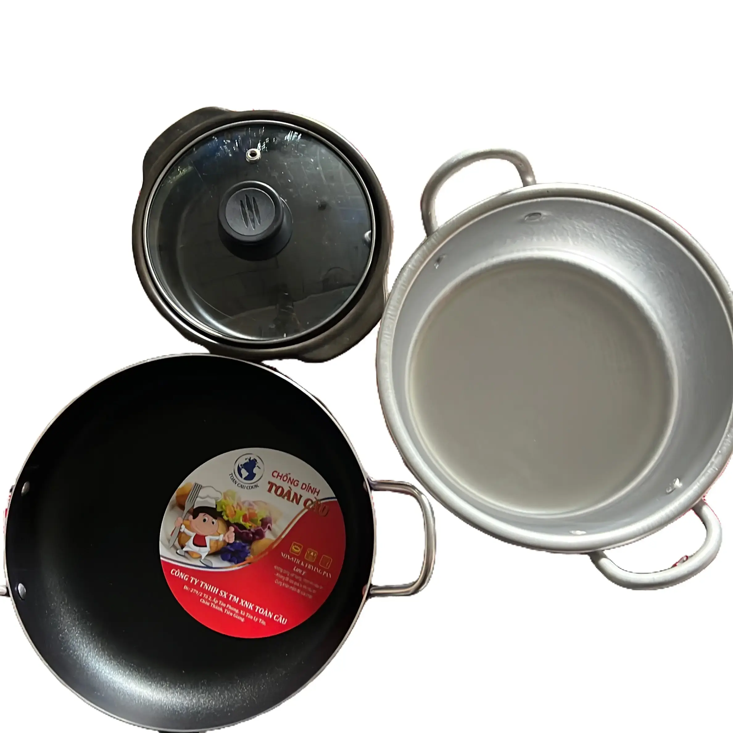 bộ 3 nồi  1 nồi đất 6  +1chảo chống dính 22cm+nồi nhôm 20cm