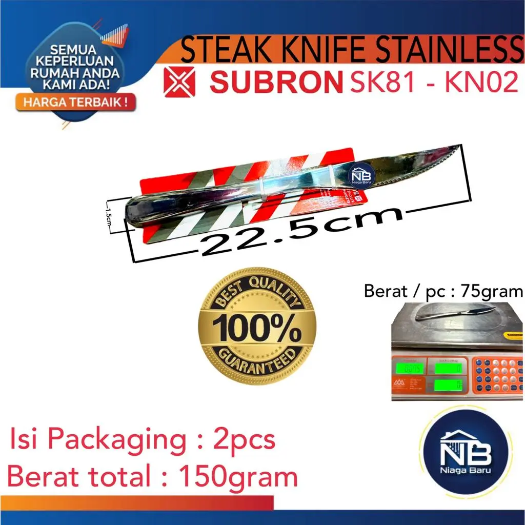 SUBRON 2pcs Pisau Steak Stainless Pisau Makan