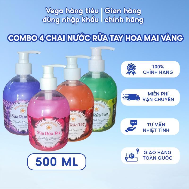 Giảm 10K đơn 299K Combo 4 Chai HOA MAI VÀNG Nước Rửa Tay 500ml Chai - Hương Trái Cây Hương Hoa Tự Nhiên - Giúp Sạch Khuẩn 99% Mùi Thơm Nhẹ Nhàng Dưỡng Ẩm Da Tay