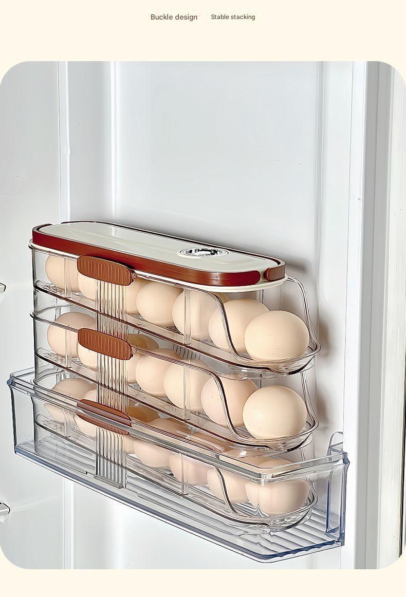 Product Introduction of Rolling Egg, Home Refrigerator Storage, Egg Organizer with Side Door, Food-Grade Multi-Layer Storage 2