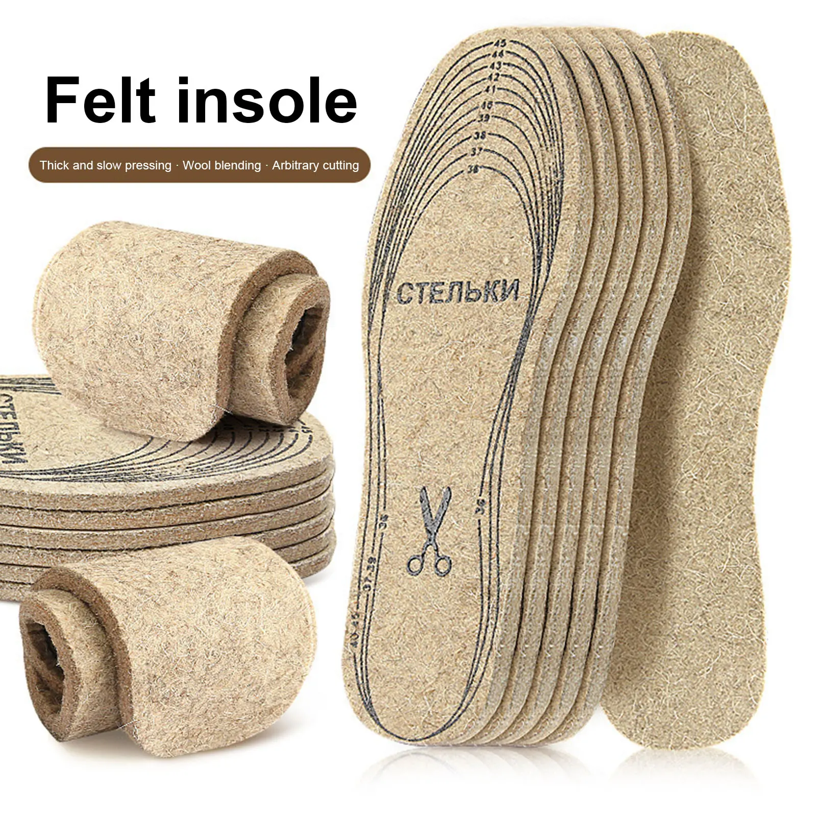 Wool Felt Insoles Winter Warm Boot Shoe Insert Insoles for Men Women Foot Pain Relief Inner Soles for Outdoor Sports Work Running