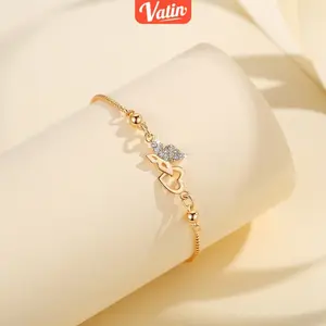 Vatin Jewelry Gelang Hati Wanita Titanium Anti Karat Gold Liontin Berlian Aksesoris Fashion Gelang Kupu Lapis Emas