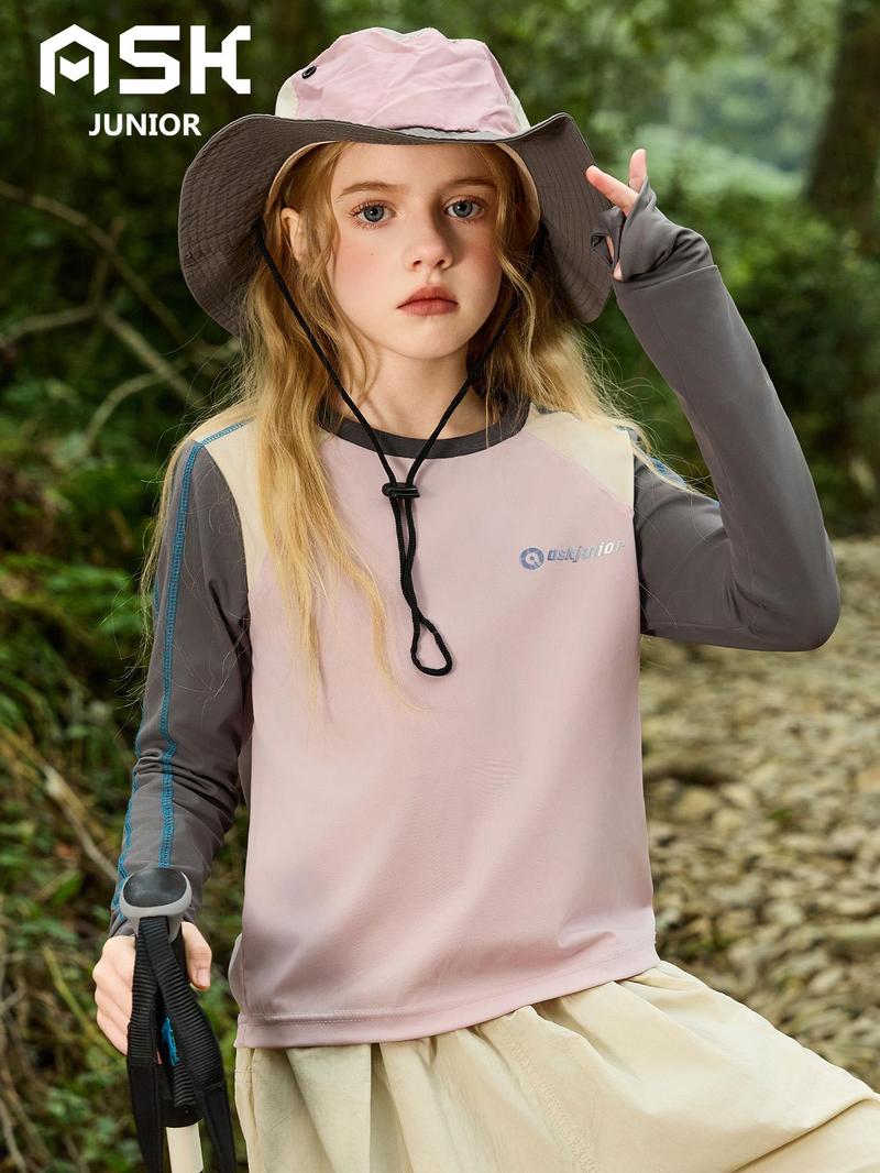 Product Introduction of Girl's Patchwork Print Round Neck Tee, Casual Long Sleeve Crew Neck T-Shirt for Summer, Kids Clothes for Daily Wear 7