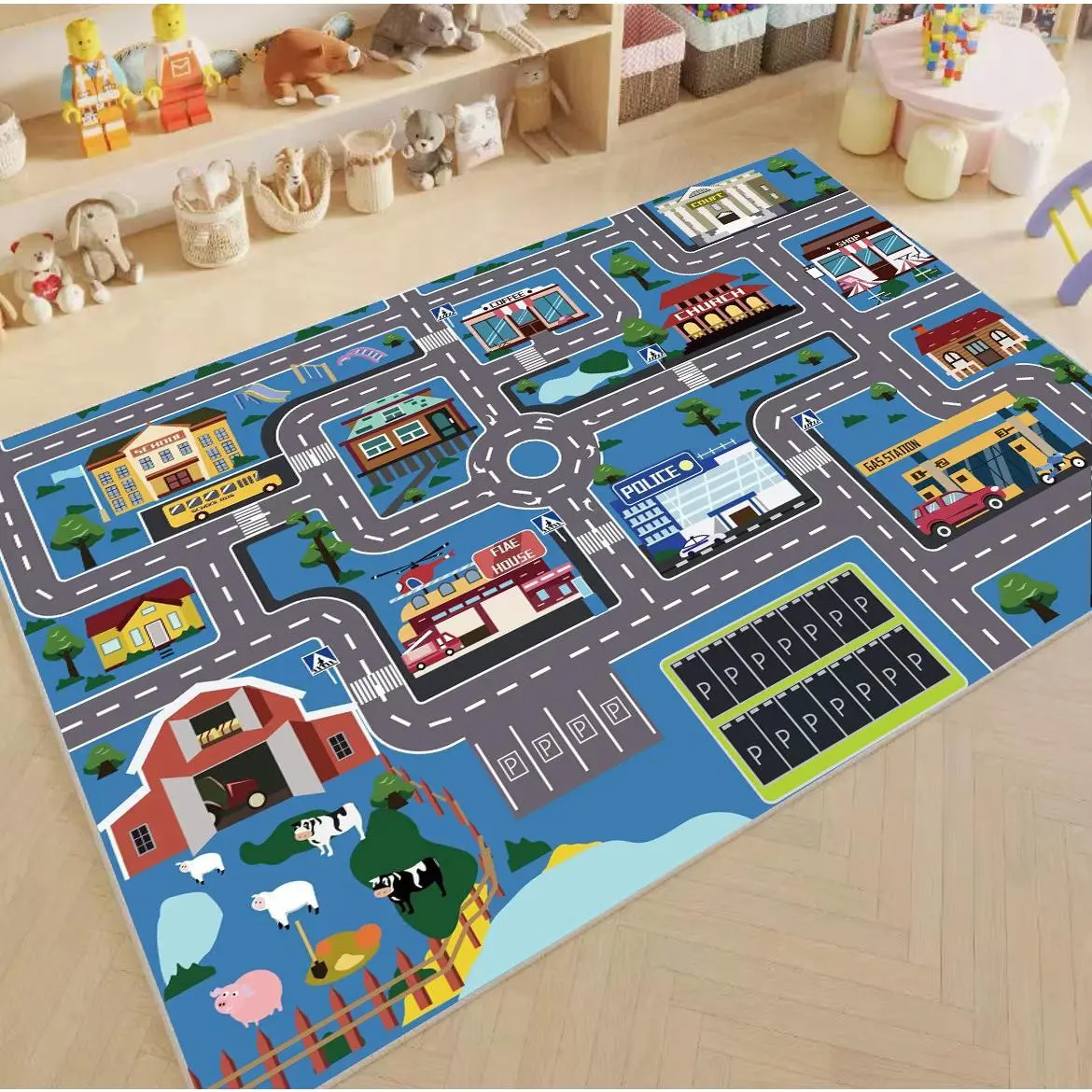 Children's Parking Lot Traffic Game Mat Carpet Boy's Car Cartoon Road Track Carpet Lane Floor Mat