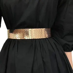 VENDI - Belt Wanita Ikat Pinggang Fashion Korea Karet Metal Gesper Sabuk "Club" Gold