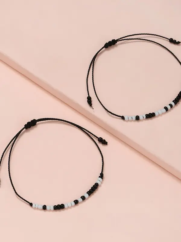 Simple Colorblock Beaded Matching Couple Bracelet (2pcs), Fashionable Jewelry for Women & Men, Fashion Jewelry for Party, Daily Clothing Decor, Trendy All-match & Exquisite Jewelry for Birthday Gift, Valentine's Day, Gift 3