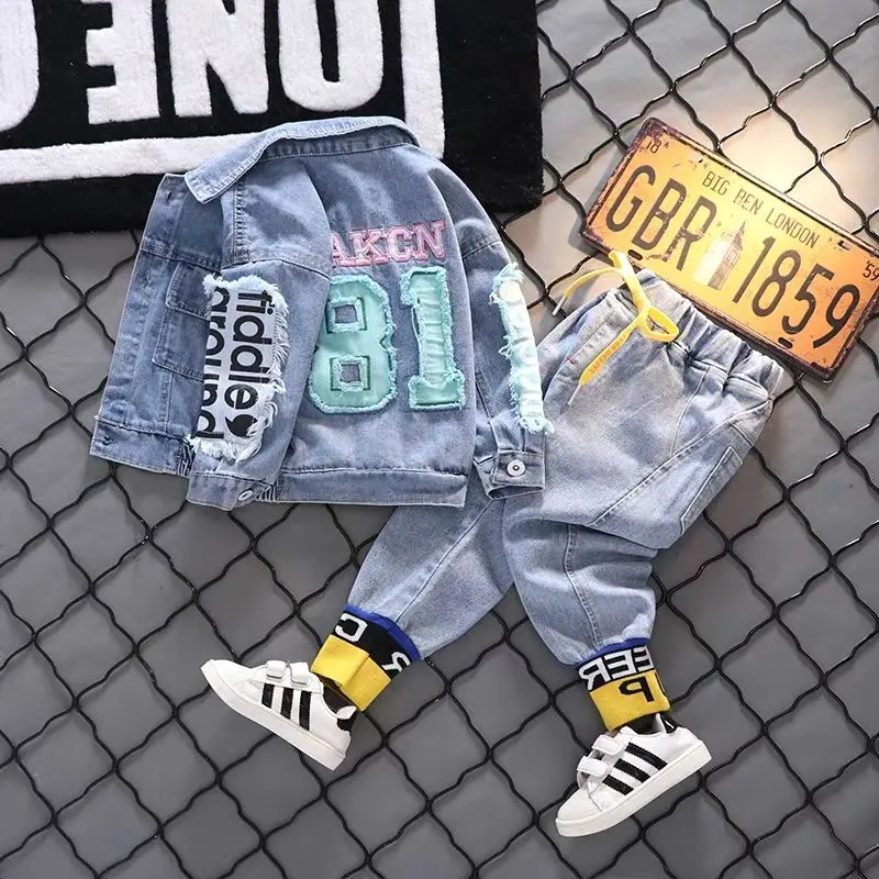 Bộ Đồ Denim Cho Bé Trai, Quần Áo Mùa Thu Cho Trẻ Em, Áo Khoác Hợp Thời Trang, Quần Áo Trẻ Em, Quần Áo Hai Mảnh Tuyệt Vời, Quần Áo Thời Trang Cho Trẻ Em