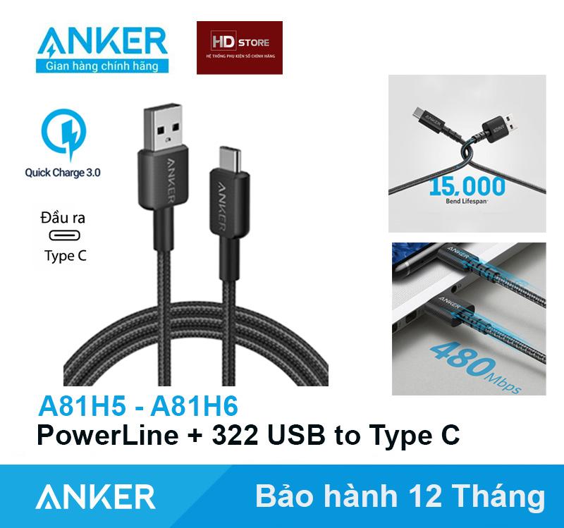 Cáp sạc nhanh ANKER 322 USB to Type C sạc nhanh Iphone 15 16 Pro Max Samsung Androi Quick Charge Bọc Dù- A81H5 A81H6 dài 0.9 Mét 1.8 Mét HD Store Phụ Kiện Sạc Điện Thoại