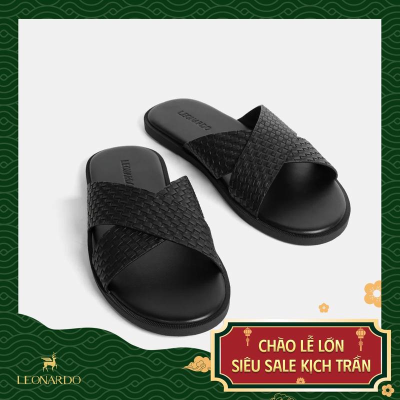 [MEGA LIVE] Dép Da Microfiber Cho Nam Luke Quai Ngang Đế Chịu Nhiệt Thương Hiệu Leonardo