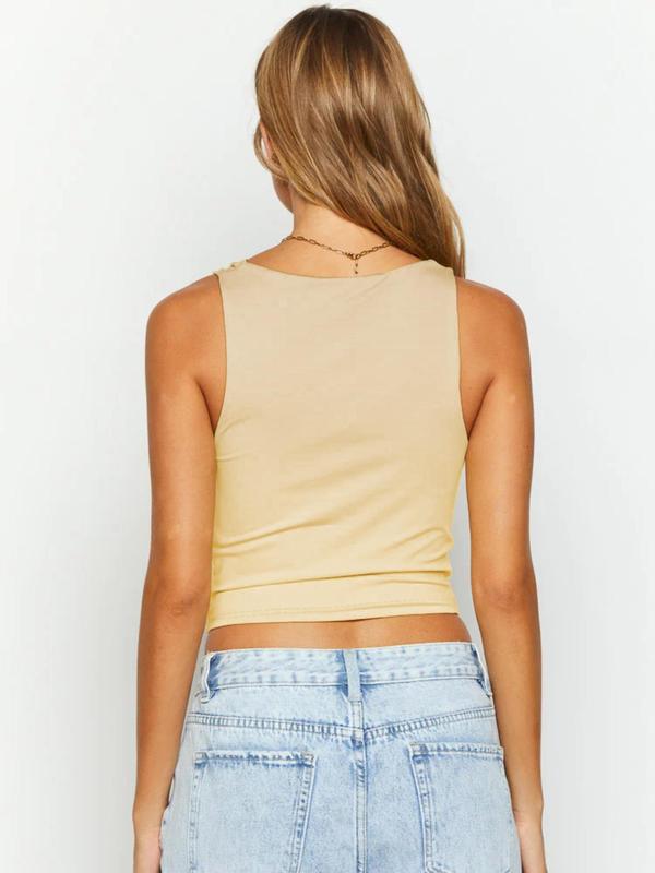 Women's Plain Cowl Neck Tank Top, Casual Sleeveless Cropped Top for Summer, Ladies Clothes for Daily Wear 1