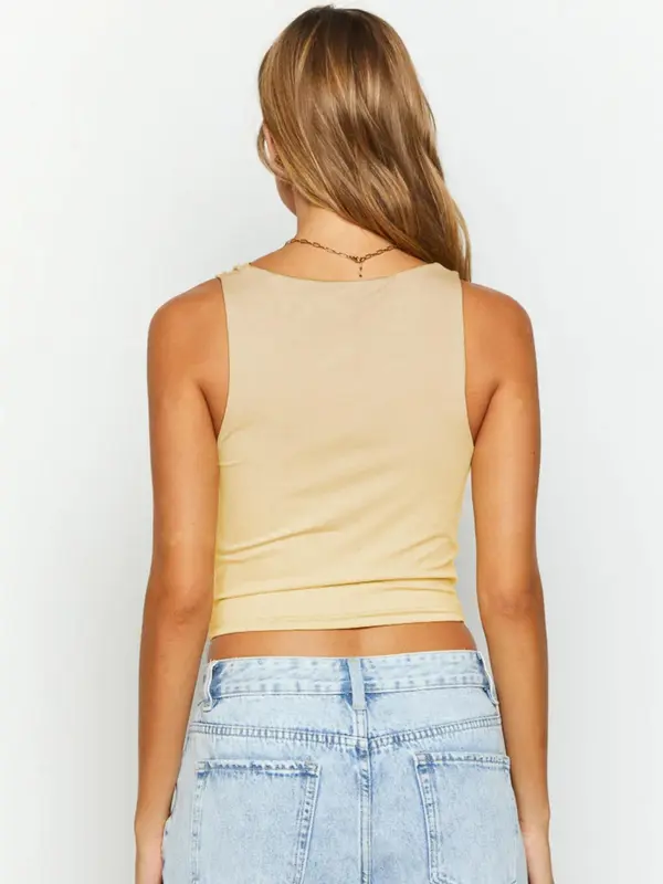 Women's Plain Cowl Neck Tank Top, Casual Sleeveless Cropped Top for Summer, Ladies Clothes for Daily Wear 1