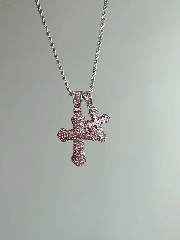 Rhinestone Decorated Cross Pendant Necklace, Fashion Jewelry for Party, Daily Clothing Decor, Trendy All-match & Exquisite Jewelry for Birthday Gift 2