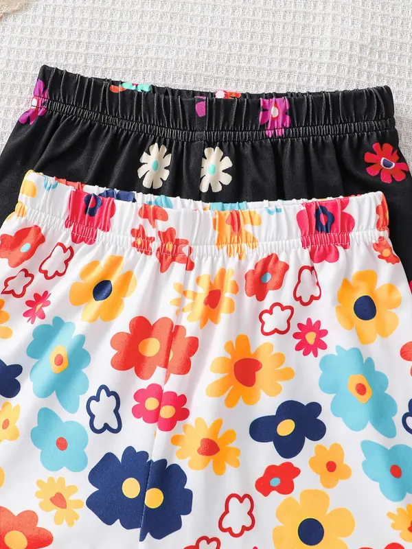 Girl's Floral Print Tee & Shorts Set, Casual Cute Round Neck Short Sleeve T-shirt & Shorts, Summer Clothes for Kids 6