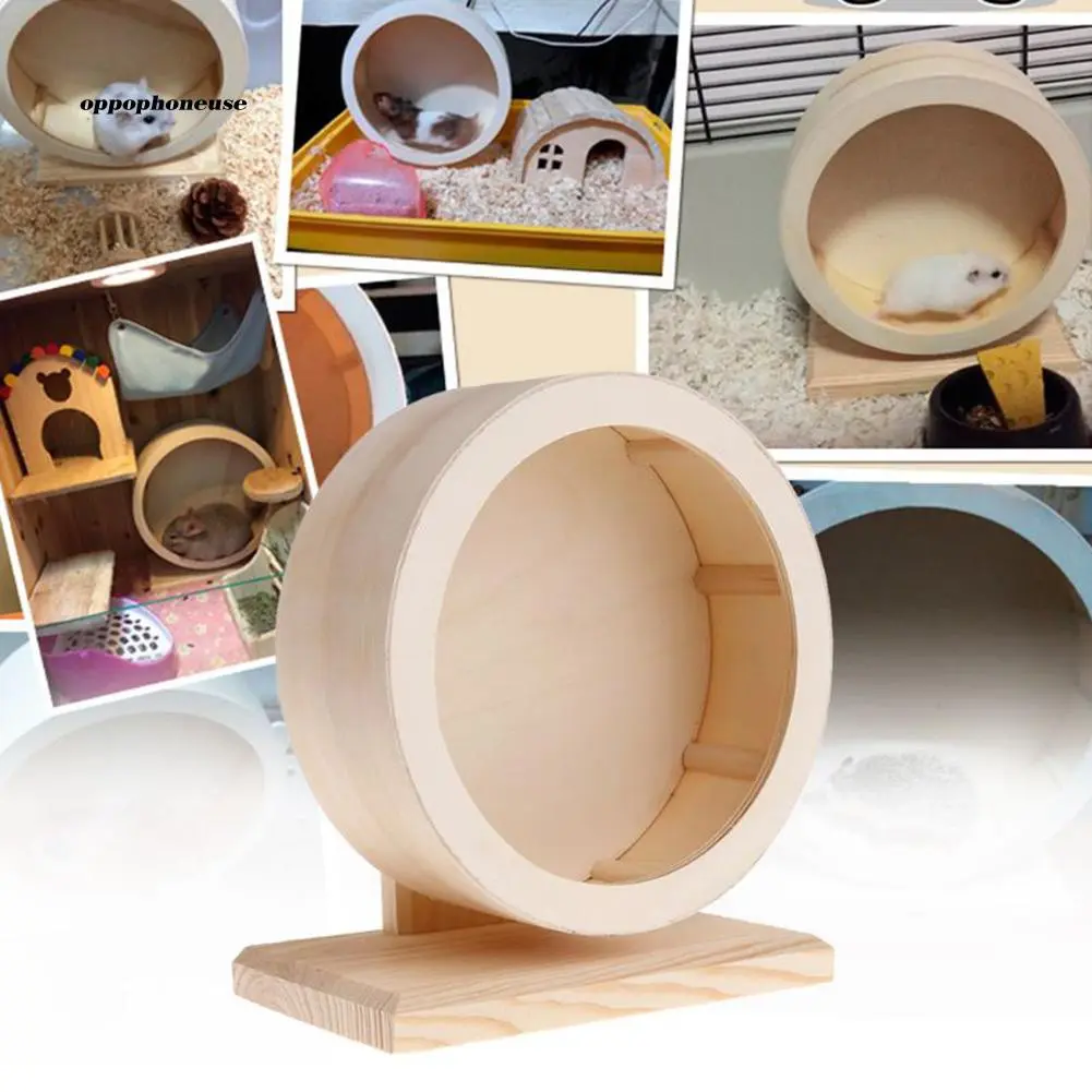 Wooden Mute Roller Hamster Running Exercise Mouse Hedgehog Sports Wheel Pet Toy