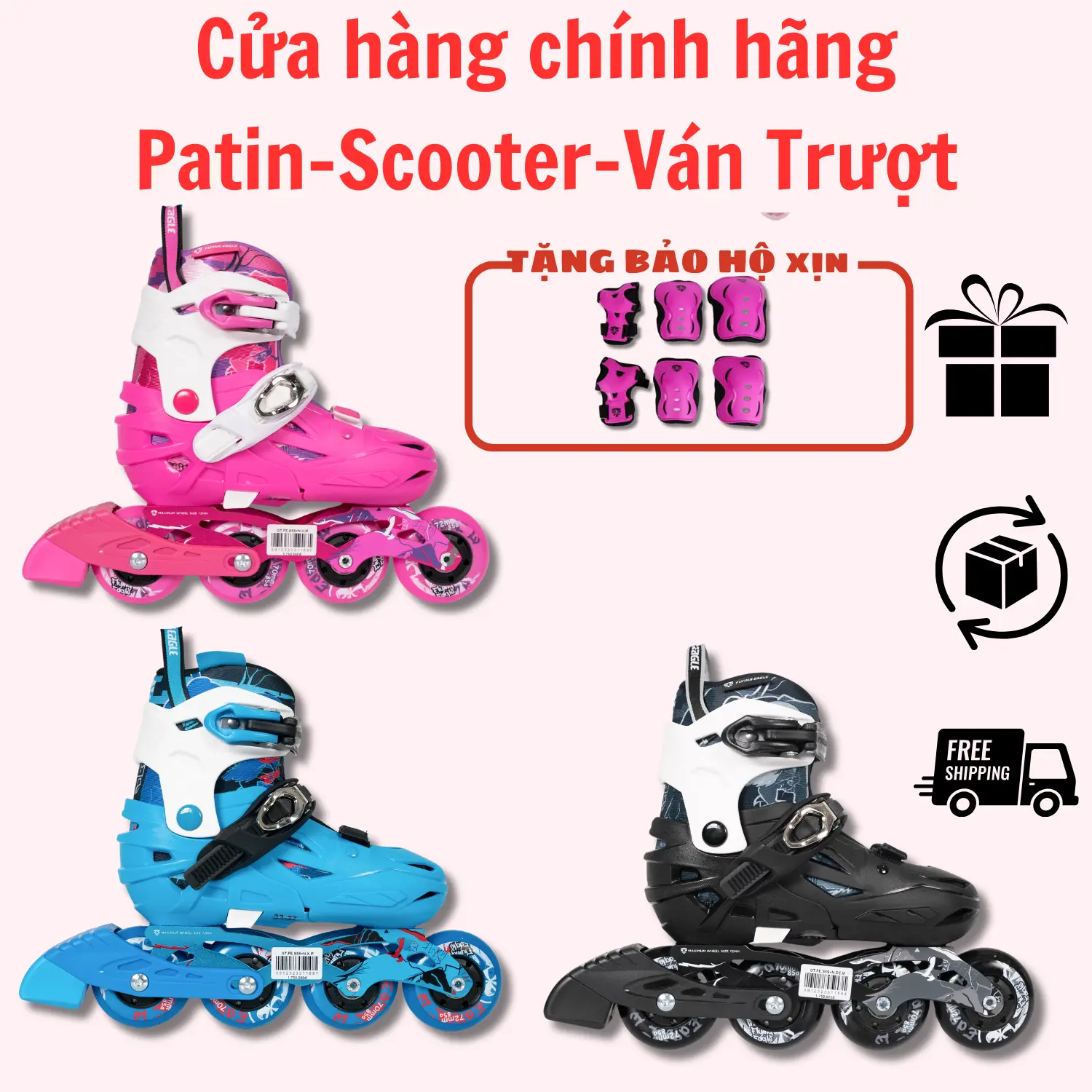 Giày Patin Cougar-Flying Eagle S5S+ Chính Hãng Dành Cho Trẻ Em Có Nút Chỉnh Size Tiện Lợi, Phanh An Toàn