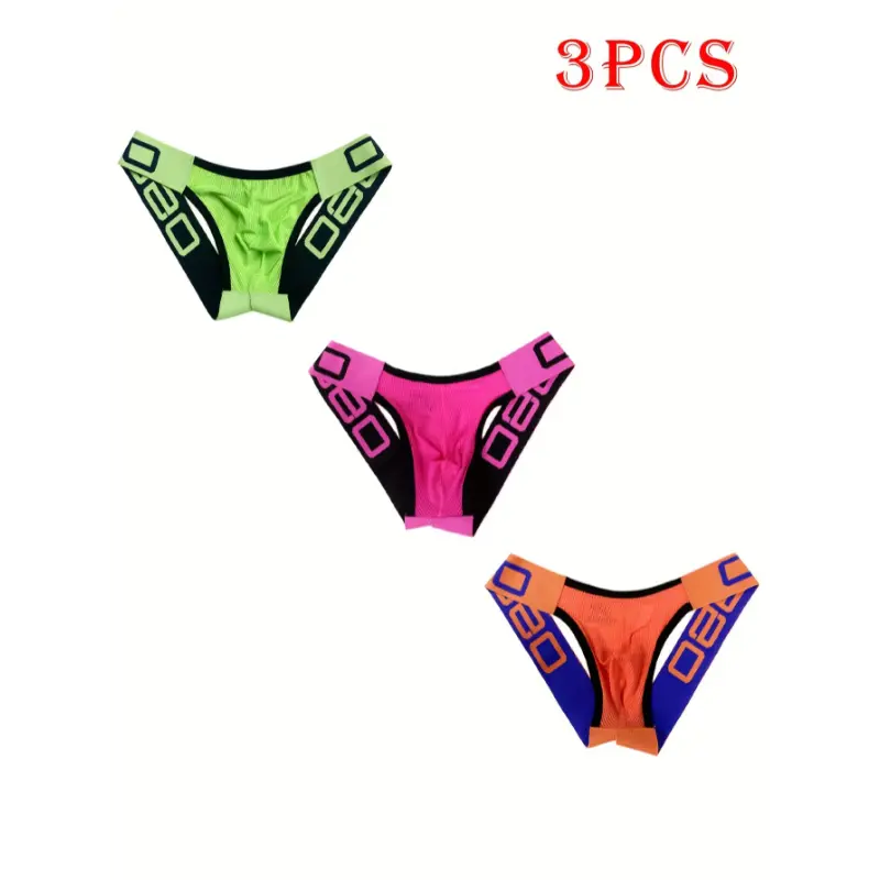 3pcs Men's Sexy Briefs Waistless Thong Mesh Fabric Breathable Quick Drying Bulging Pouch Underpants Low Rise Athletic Supporter Underwear Mens Sweat Pants Shorts Clothes <The Size of this code is small, it is recommended to buy a larger siz