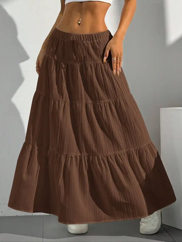 Women's Plain Ruffle Trim Skirt, Casual Fashion Long Skirt for Daily Wear, Ladies Bottoms for All Seasons, Womenswear 3