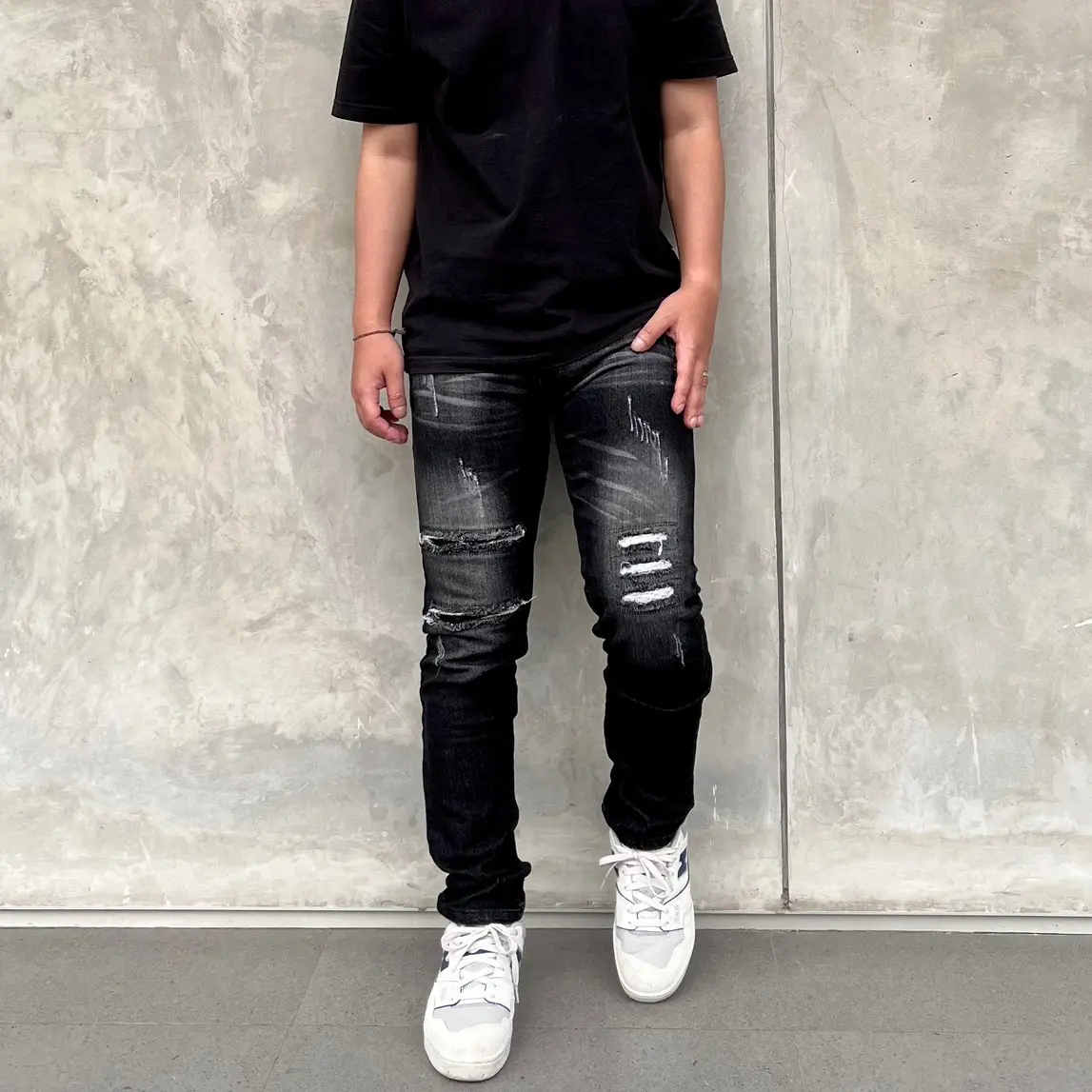 Celana jeans pria indigo series ripped sobek tidak tembus Denim Stretch Panjang Fit Slim Hitam Slimfit Skinny Biru