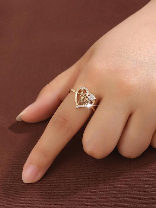 Fashion Letter & Heart Design Rhinestone Decorated Ring, Princess Rings, Fashion Jewelry for Party, Daily Decor, Trendy All-match & Exquisite Jewelry for Birthday Gift, Valentine's Day, Gift, Gifts for Wife 8