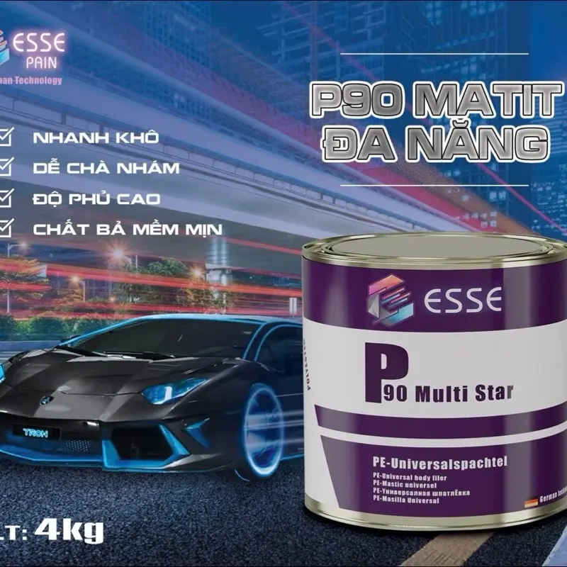 ESSE P90 loại 4kg Bột Bả matit vàng ATM P90 , bột bả cho ô tô, xe máy, bề mặt kim loại cao cấp, hàng nhập khẩu , bảo hành khi sử dụng sơn màu