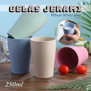 GELAS MINUM 250ml Bahan JERAMI GANDUM WHEAT STRAW CUP CANGKIR PLASTIK WARNA Warni Pastel Cantik