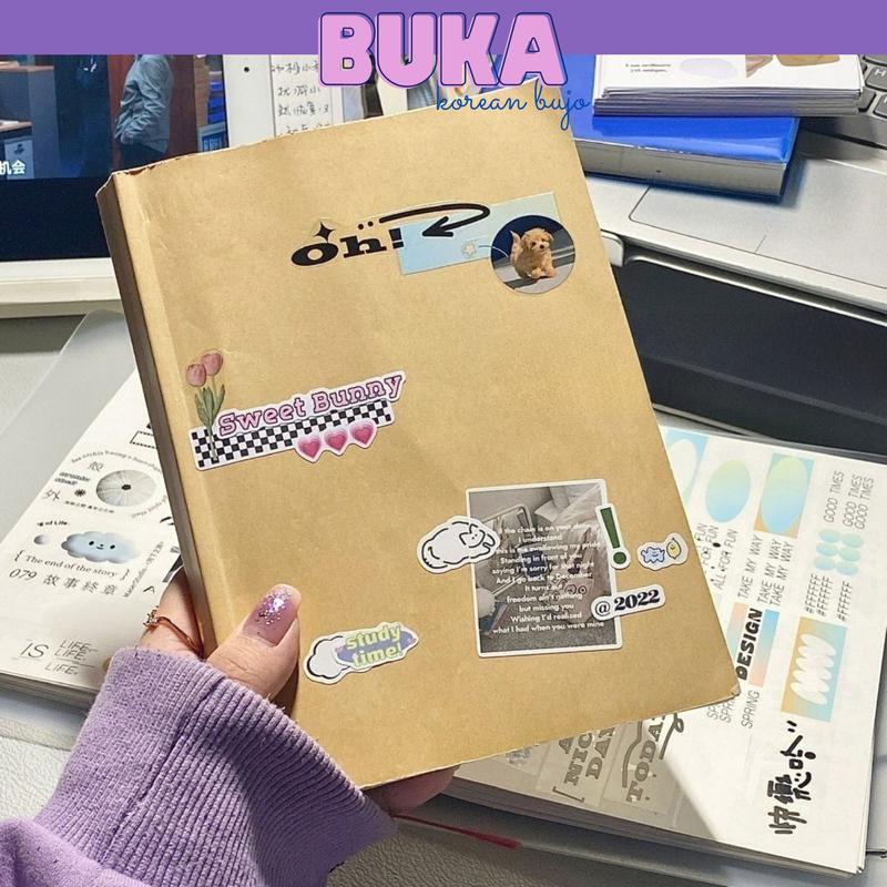 Sổ tay vintage Buka dán gáy bìa nâu đen kraft giấy trơn 100gsm