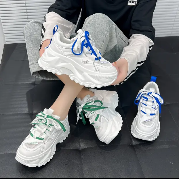 Giày thể thao nữ thoáng khí đế cao 7cm dây kép màu kiểu dáng Hàn Quốc 0