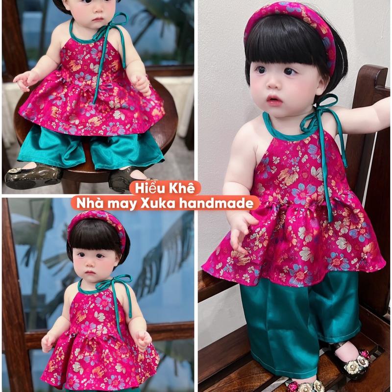 Bộ Yếm Hiểu Khê Bé Gái Kèm Bườm Nhà May Xuka Handmade - Mẫu Mới Siêu Cưng - Cho Bé