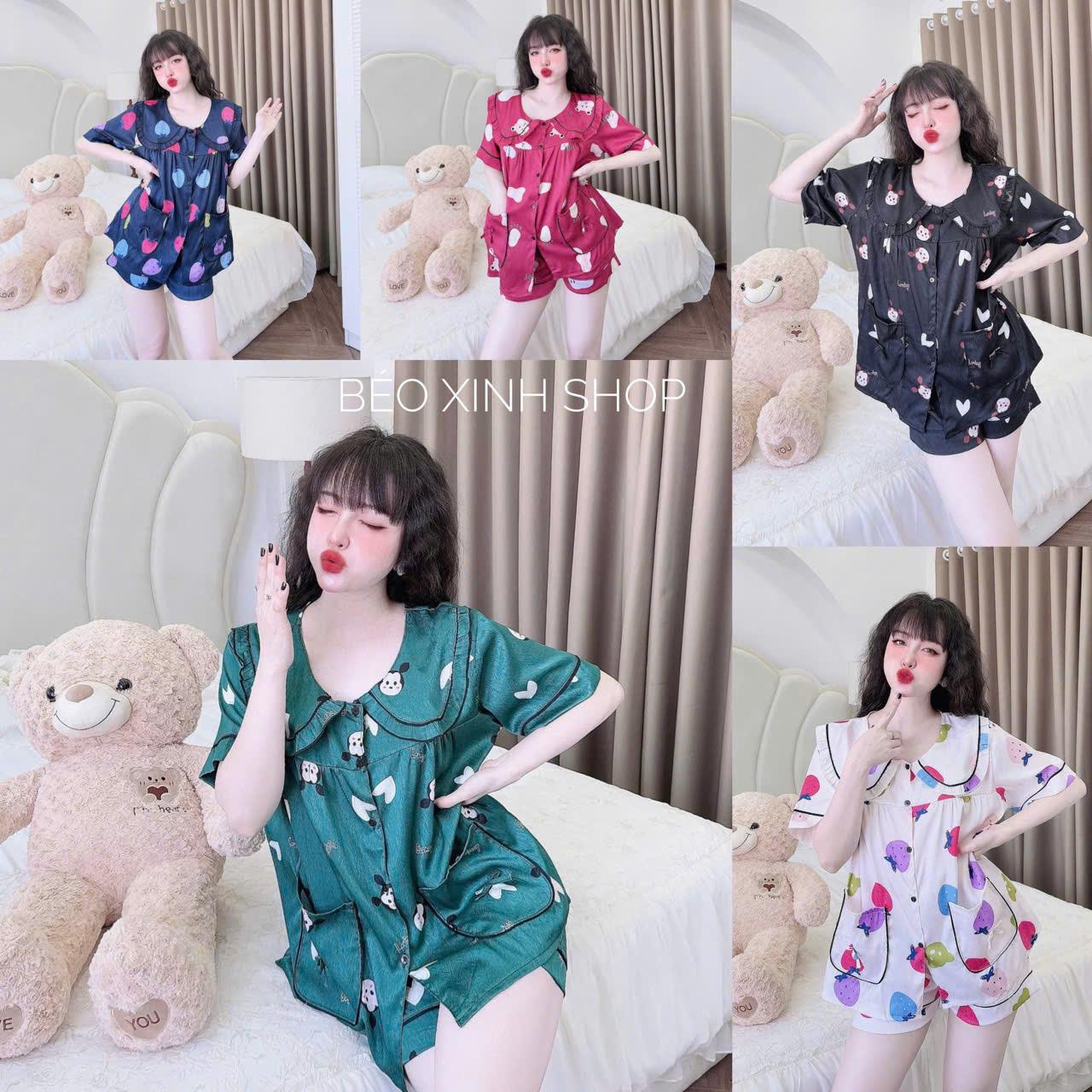 Đồ Bộ - Đồ Ngủ Đùi Pijama Bigsize Vải Gấm Xước Sang Trọng Bigsize 50-100kg Nữ Áo Quần Ngủ Women Áo Ngủ - A.5029