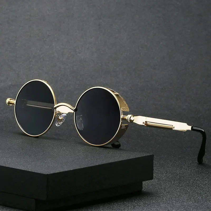 Brand Round Sunglasses Man Woman Gothic Steampunk Sun Glasses Male Female Metal Retro Designer Mirror Vintage Gafas De Sol