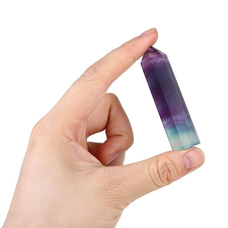 Product Introduction of Creative Energy Natural Colorful Fluorite Hexagonal Column Single-Pointed Hexagonal Single Pointed Geometry Shape Raw Ornaments Crafts 11