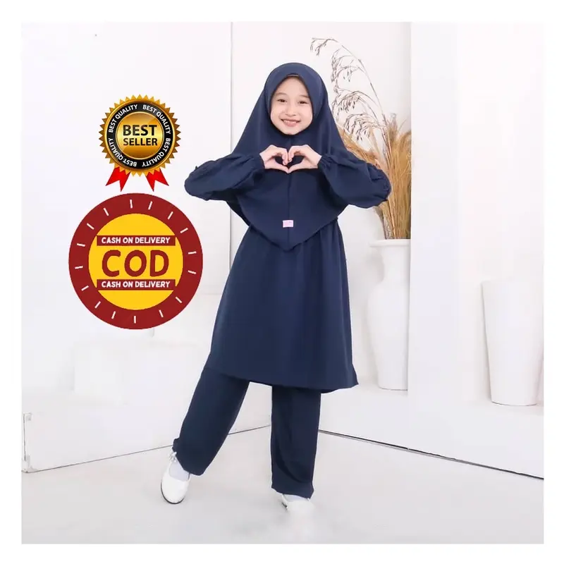 Baju stelan  Harian  Casual Cewek anak Fashion MUSLIM FREE HIJAB Usia 8-12 Tahun pakaian Lebaran anak perempuan Stelan anak wanita terbaru Panjang Gamis Setelan Syari Remaja Tanggung Dress Shakila Crinkle Dewasa Airflow Atasan Celana 1
