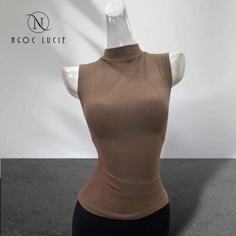 A168 - Áo Cổ Lọ Sát Nách Vải Bozip - Ngọc Lucie Nữ Top