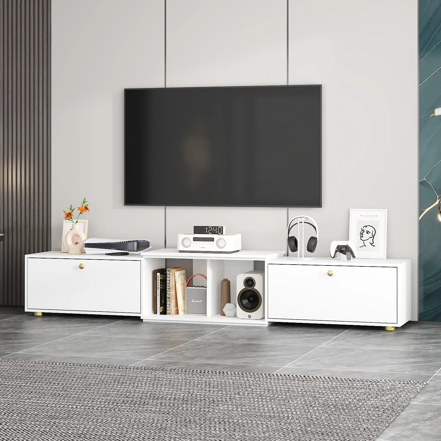 FUFU&GAGA Modern Adjustable TV Console Extendable Media Console, Adjustable Length for Living Room