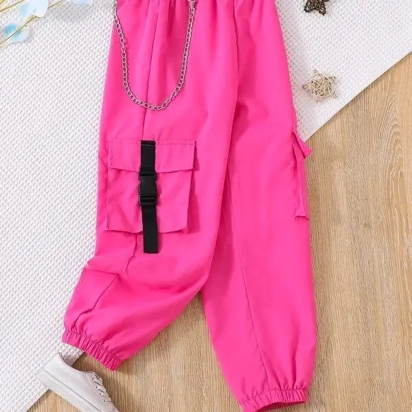 celana kargo anak kekinian/girl tape chain trousher 1