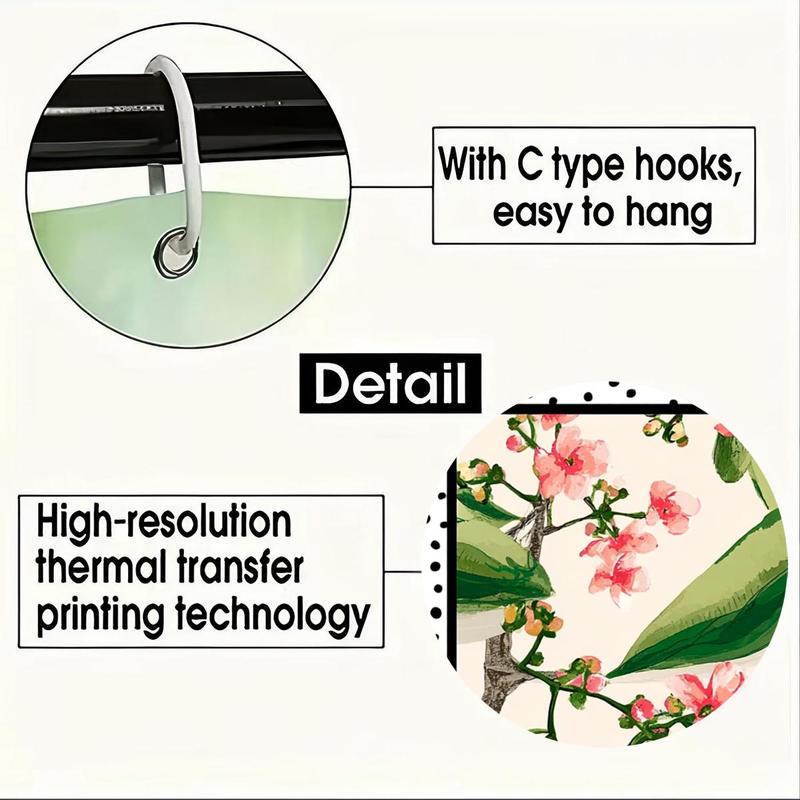 Floral Pattern Bathroom Curtain Set, 1 Set Waterproof Shower Curtain with Hooks/Oxford Floor Mat/U-shaped Mat/Toilet Lid Cover, Bathroom Decor Supplies 5
