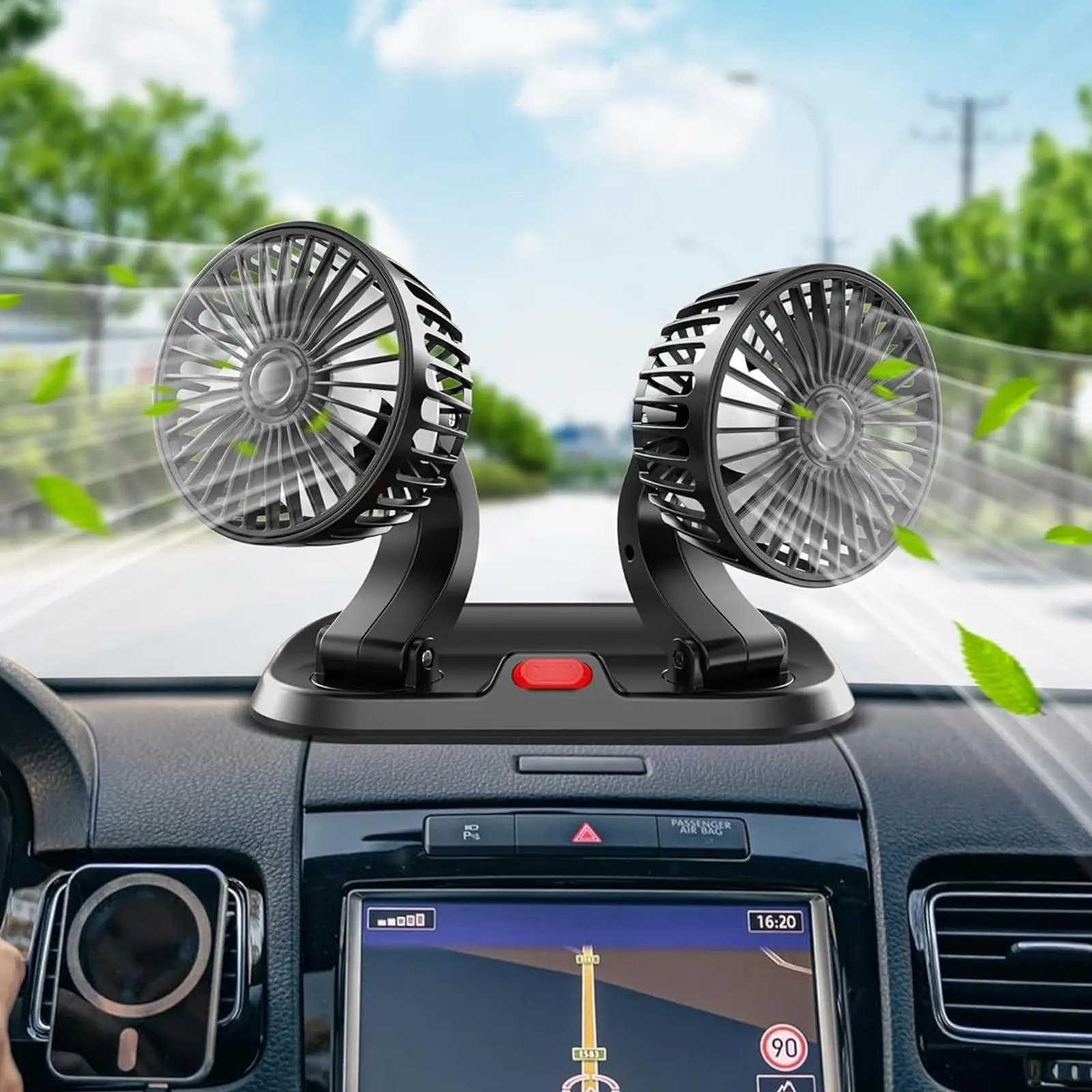 USB Adjustable Dual Head Car Fan, 1 Count Portable Vehicle Cooling Fan with 2 Speeds, 360° Rotation Car Essentials Cooler Fan for SUV, RV, Truck, Sedan, Cruise