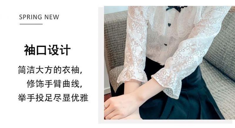 Product Introduction of Áo Sơ Mi Dài Tay Ren Nơ Cổ Chữ V, Thiết Kế Xinh Xắn, Áo Dễ Phối Đồ Sang Trọng Độc Đáo Dành Cho Nữ, Hàng Mới Về Đầu Mùa Thu 2022 Women Top Shirt 7