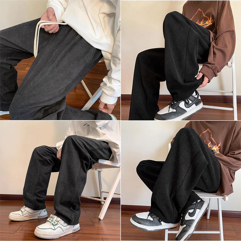 Product Introduction of Celana Corduroy Panjang unisex celana korduroy pria korean style baggy pants coklat retro celana kulot pria oversize cordutoy Pants celana panjang pria loose pants celana pria keren celana hitam celana kain celana corduroy pria  Remaja Casual Straight 38