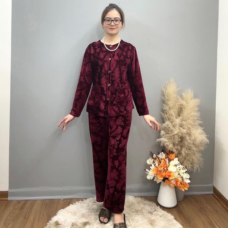 Bộ đồ quần áo bà ba chất nhung vân hoa ngẫu nhiên dành cho người già , món quà tặng Bà và Mẹ ( CỔ TRÒN ) Nữ Women Top Ong Cổ Tròn áo kiểu nữ mặc tết