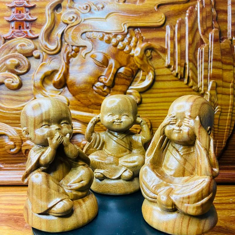bộ chú tiểu tam không chất liệu gỗ cẩm lixa Trang Trí Decor 2