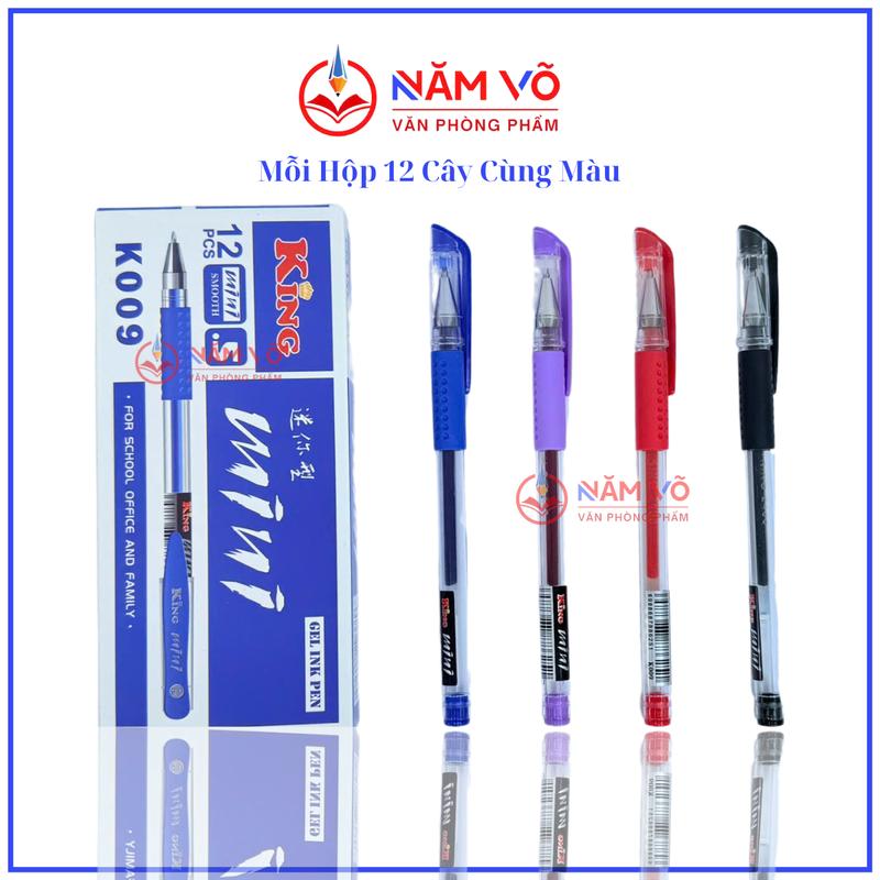 [ MINI ] HỘP 12  Bút Viết Gel Mực Nước Mini Ngòi 0.5mm, Ngòi Kim và Ngòi Bi Vân Sơn VS Mini King Hàng Chuẩn K009/ K-009 (Xanh, Tím, Đỏ, Đen)