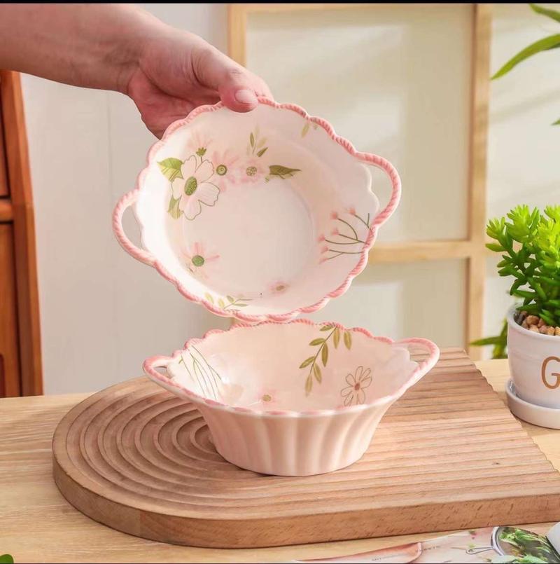 Product Introduction of Bát hoa sứ men hồng kem cực xinh 2