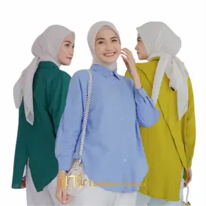 Nelka Shirt Kemeja Wanita Oversize Panjang Atasan Baju Casual Katun Linen regular Dewasa