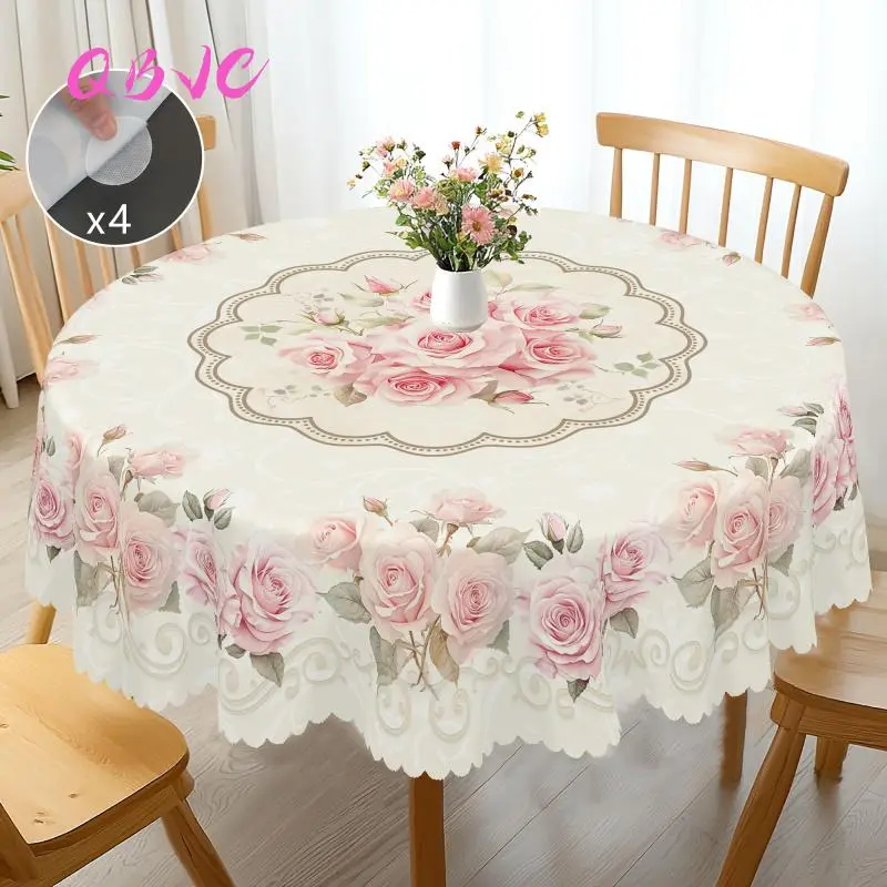 Khăn trải bàn tròn hoa hồng Cổ Điển Thích hợp cho nhà bếp gia đình, trong nhà và ngoài trời, Lý Tưởng cho lễ kỷ niệm ngày lễ, đồ Trang Trí nhà cửa, 1 mảnh