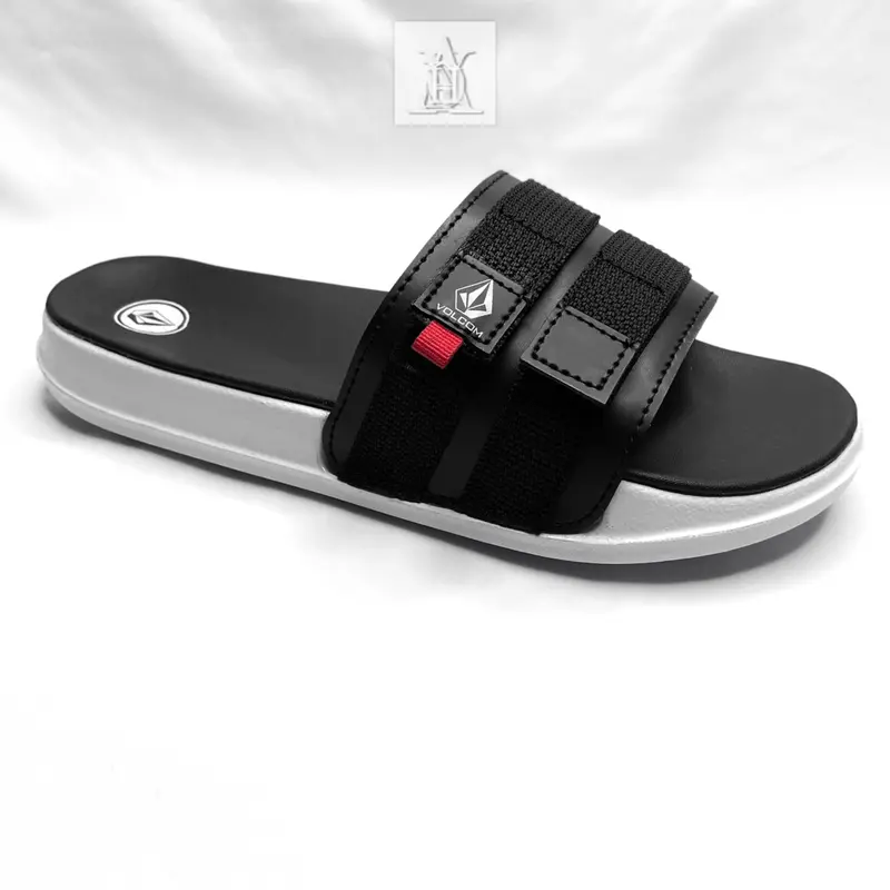 Sandal Slop Volcom Strap Webbing Anti Slip Slippers Sendal Selop Black Pria Karet Shoes Hitam elegant size 39 5