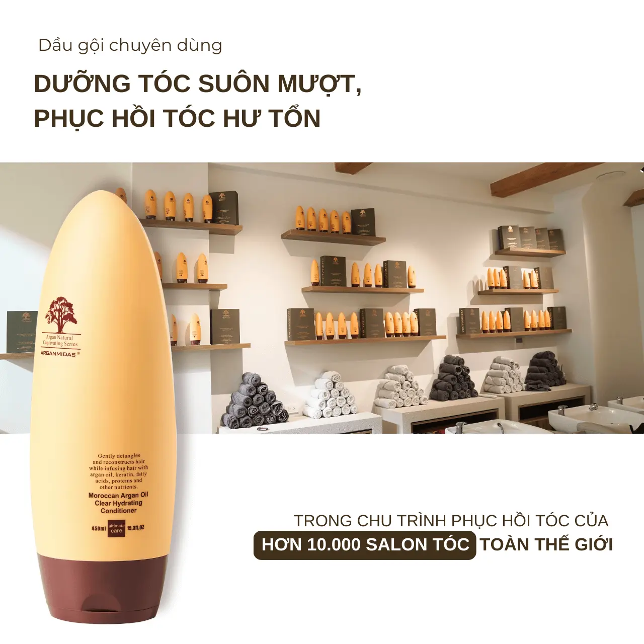 Dầu gội Dưỡng Tóc Suôn Mượt, Phục Hồi Hư Tổn 450ml Thương Hiệu Quốc Tế ARGANMIDAS Chăm Dưỡng Tóc Bóng Khoẻ 450ml